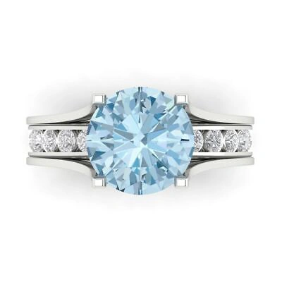 Pre-owned Pucci 2.89ct Round Sky Blue Topaz Wedding Statement Ring Set Sliding 14k White Gold