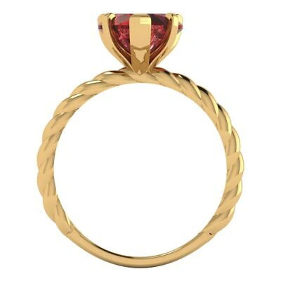 Pre-owned Pucci 2 Heart Cut Red Garnet Designer Rope Statement Classic Ring Real 14k Yellow Gold