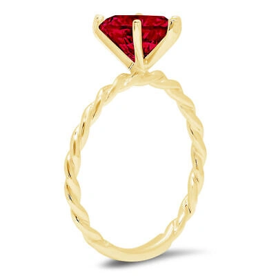 Pre-owned Pucci 2 Heart Cut Red Garnet Designer Rope Statement Classic Ring Real 14k Yellow Gold