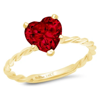 Pre-owned Pucci 2 Heart Cut Red Garnet Designer Rope Statement Classic Ring Real 14k Yellow Gold