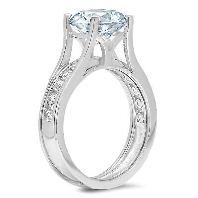 Pre-owned Pucci 2.89ct Round Sky Blue Topaz Wedding Statement Ring Set Sliding 14k White Gold