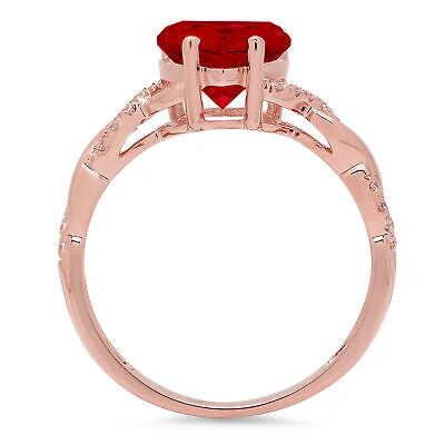Pre-owned Pucci 2.19ct Heart Twisted Halo Real Red Garnet Modern Statement Ring 14k Pink Gold