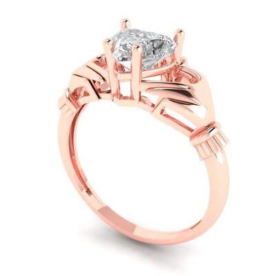 Pre-owned Pucci 1.35ct Heart Irish Celtic Simulated Engagement Anniversary Ring 14k Rose Gold In D