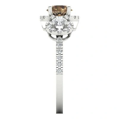 Pre-owned Pucci 1.75 Ct Round Halo 3 Stone Simulated Champagne Stone Promise Ring 14k White Gold