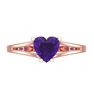 Pre-owned Pucci 1.5 Heart Split Shank Statement Bridal Classic Real Amethyst Ring 14k Rose Gold In Purple