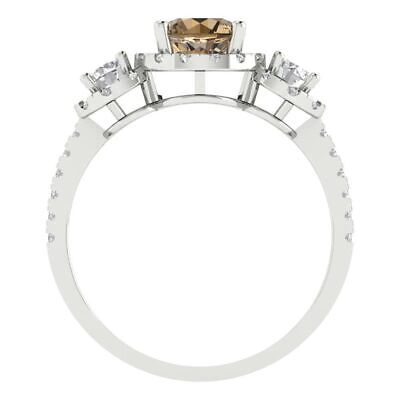 Pre-owned Pucci 1.75 Ct Round Halo 3 Stone Simulated Champagne Stone Promise Ring 14k White Gold