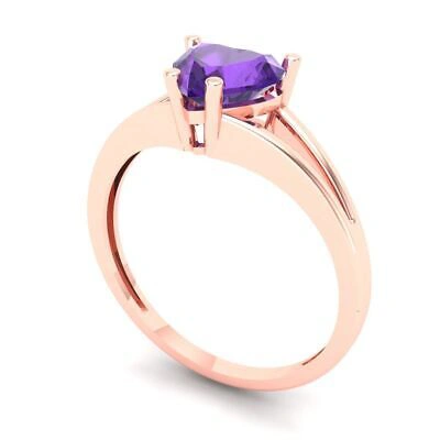 Pre-owned Pucci 1.5 Heart Split Shank Statement Bridal Classic Real Amethyst Ring 14k Rose Gold In Purple