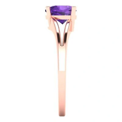 Pre-owned Pucci 1.5 Heart Split Shank Statement Bridal Classic Real Amethyst Ring 14k Rose Gold In Purple
