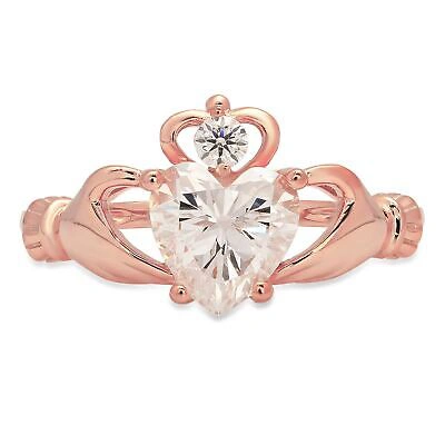 Pre-owned Pucci 1.35ct Heart Irish Celtic Simulated Engagement Anniversary Ring 14k Rose Gold In D