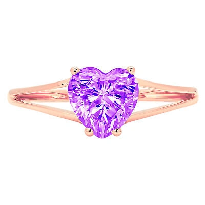 Pre-owned Pucci 1.5 Heart Split Shank Statement Bridal Classic Real Amethyst Ring 14k Rose Gold In Purple