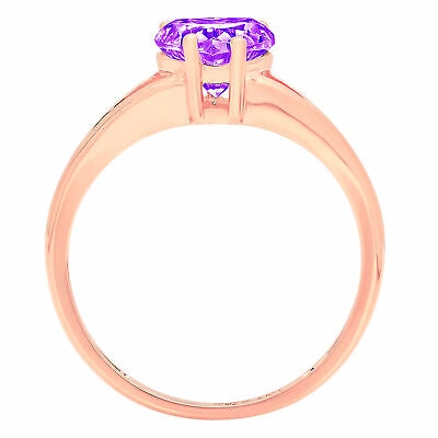 Pre-owned Pucci 1.5 Heart Split Shank Statement Bridal Classic Real Amethyst Ring 14k Rose Gold In Purple