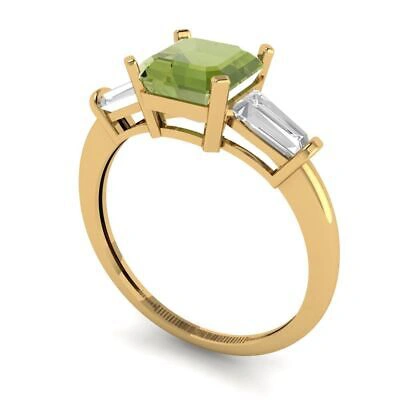 Pre-owned Pucci 1.62 Emerald 3 Stone Natural Peridot Modern Statement Ring Solid 14k Yellow Gold