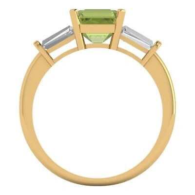 Pre-owned Pucci 1.62 Emerald 3 Stone Natural Peridot Modern Statement Ring Solid 14k Yellow Gold