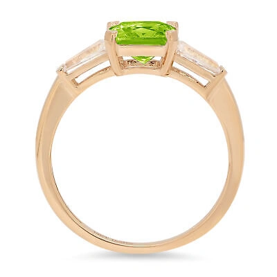 Pre-owned Pucci 1.62 Emerald 3 Stone Natural Peridot Modern Statement Ring Solid 14k Yellow Gold