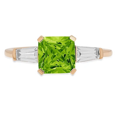 Pre-owned Pucci 1.62 Emerald 3 Stone Natural Peridot Modern Statement Ring Solid 14k Yellow Gold