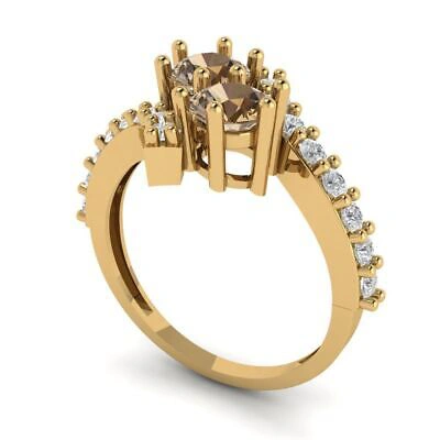 Pre-owned Pucci 1.98ct Round 2 Stone Love Simulated Champagne Stone Promise Ring 14k Yellow Gold