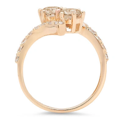 Pre-owned Pucci 1.98ct Round 2 Stone Love Simulated Champagne Stone Promise Ring 14k Yellow Gold