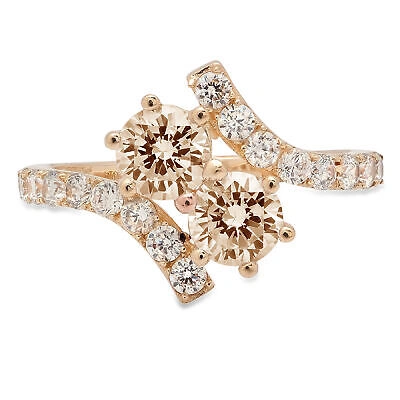 Pre-owned Pucci 1.98ct Round 2 Stone Love Simulated Champagne Stone Promise Ring 14k Yellow Gold