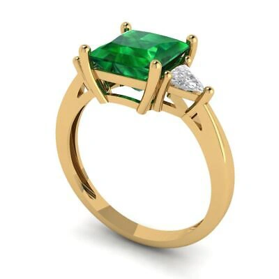 Pre-owned Pucci 2.4ct Pr Trillion 3 Stone Simulated Emerald Promise Wedding Ring 14k Yellow Gold