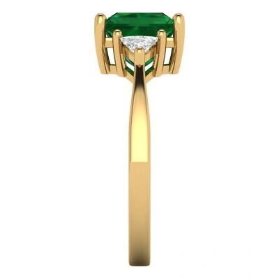 Pre-owned Pucci 2.4ct Pr Trillion 3 Stone Simulated Emerald Promise Wedding Ring 14k Yellow Gold