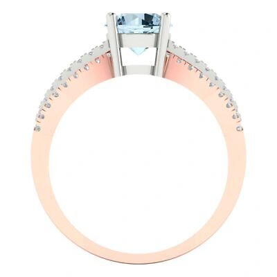 Pre-owned Pucci 1.2 Ct Round Natural Aquamarine Classic Bridal Statement Ring 14k 2 Tone Gold In D