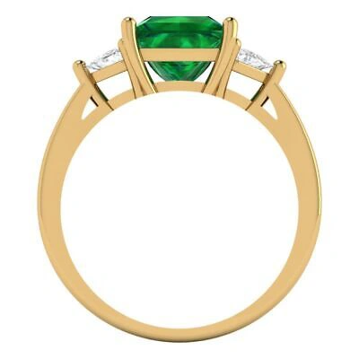 Pre-owned Pucci 2.4ct Pr Trillion 3 Stone Simulated Emerald Promise Wedding Ring 14k Yellow Gold