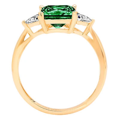 Pre-owned Pucci 2.4ct Pr Trillion 3 Stone Simulated Emerald Promise Wedding Ring 14k Yellow Gold