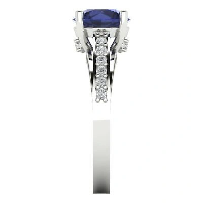 Pre-owned Pucci 2.2 Round Cathedral Simulated Blue Sapphire Classic Bridal Ring 14k White Gold