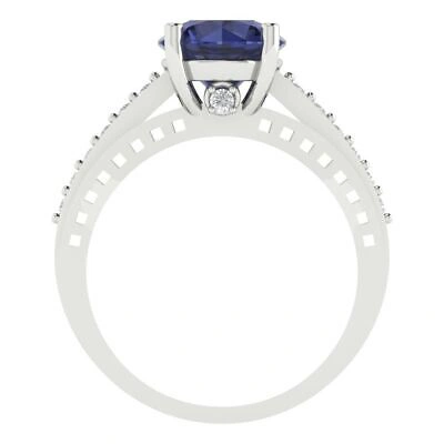 Pre-owned Pucci 2.2 Round Cathedral Simulated Blue Sapphire Classic Bridal Ring 14k White Gold