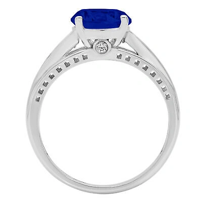 Pre-owned Pucci 2.2 Round Cathedral Simulated Blue Sapphire Classic Bridal Ring 14k White Gold