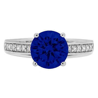 Pre-owned Pucci 2.2 Round Cathedral Simulated Blue Sapphire Classic Bridal Ring 14k White Gold