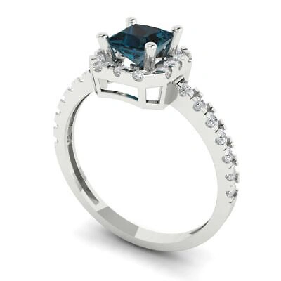 Pre-owned Pucci 1.4 Princess Royal Blue Topaz Promise Bridal Wedding Classic Ring 14k White Gold