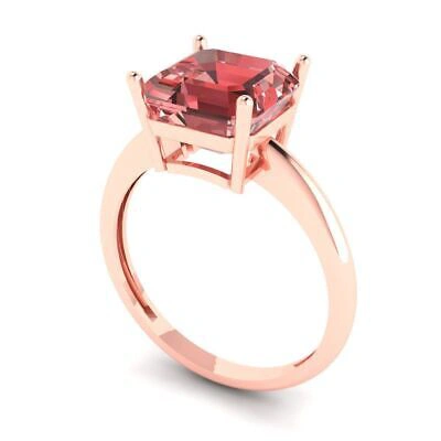 Pre-owned Pucci 2.5 Ct Asscher Designer Statement Bridal Classic Red Garnet Ring 14k Pink Gold