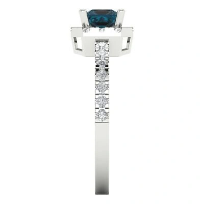 Pre-owned Pucci 1.4 Princess Royal Blue Topaz Promise Bridal Wedding Classic Ring 14k White Gold