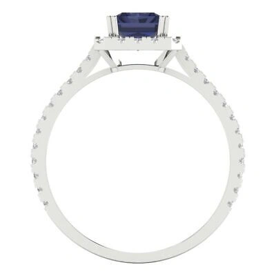 Pre-owned Pucci 1.98 Ct Emerald Halo Simulated Blue Sapphire Promise Bridal Ring 14k White Gold