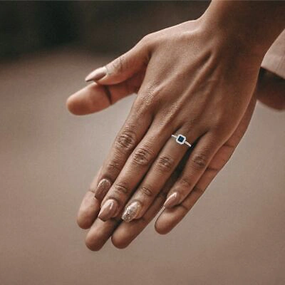 Pre-owned Pucci 1.4 Princess Royal Blue Topaz Promise Bridal Wedding Classic Ring 14k White Gold