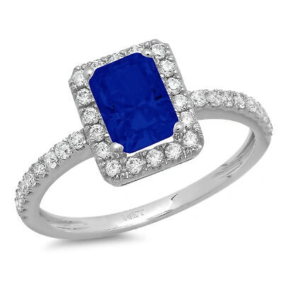 Pre-owned Pucci 1.98 Ct Emerald Halo Simulated Blue Sapphire Promise Bridal Ring 14k White Gold
