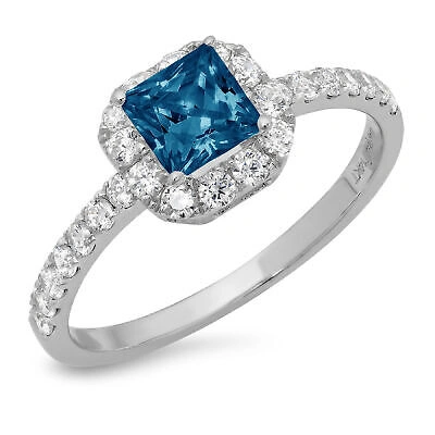 Pre-owned Pucci 1.4 Princess Royal Blue Topaz Promise Bridal Wedding Classic Ring 14k White Gold