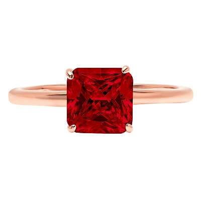 Pre-owned Pucci 2.5 Ct Asscher Designer Statement Bridal Classic Red Garnet Ring 14k Pink Gold