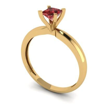 Pre-owned Pucci 0.5 Princess Cut Designer Statement Classic Real Red Garnet Ring 14k Yellow Gold