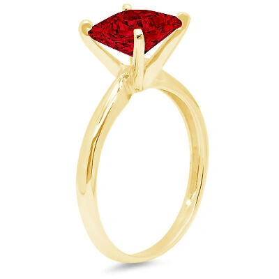 Pre-owned Pucci 0.5 Princess Cut Designer Statement Classic Real Red Garnet Ring 14k Yellow Gold