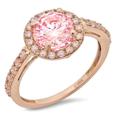 Pre-owned Pucci 2.40 Ct Round Cut Simulated Halo Pink Stone Promise Wedding Ring 14k Rose Gold