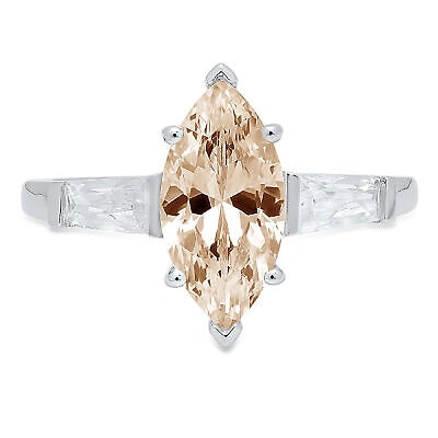 Pre-owned Pucci 2 Ct Marquise 3 Stone Simulated Champagne Stone Promise Ring 14k White Gold