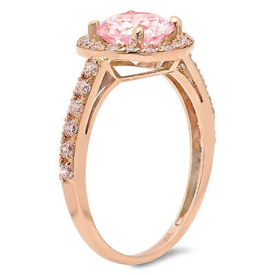 Pre-owned Pucci 2.40 Ct Round Cut Simulated Halo Pink Stone Promise Wedding Ring 14k Rose Gold
