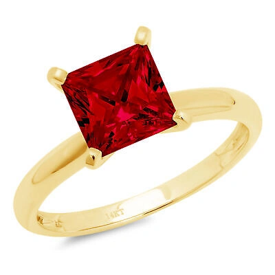 Pre-owned Pucci 0.5 Princess Cut Designer Statement Classic Real Red Garnet Ring 14k Yellow Gold