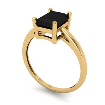 Pre-owned Pucci 2 Emerald Designer Statement Bridal Natural Onyx Ring Solid 14k Yellow Gold