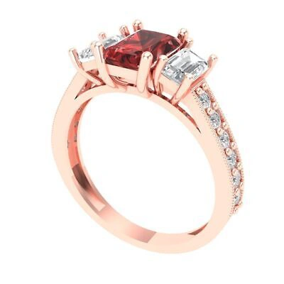 Pre-owned Pucci 1.82ct Emerald Round Cut 3 Stone Red Garnet Modern Statement Ring 14k Pink Gold