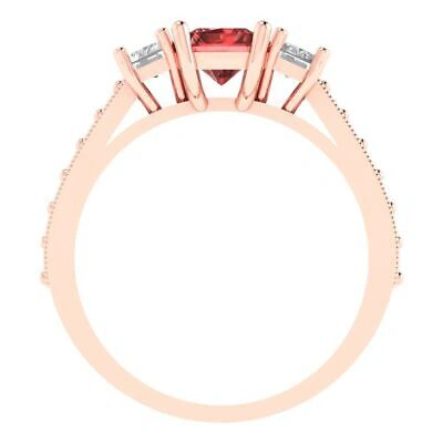 Pre-owned Pucci 1.82ct Emerald Round Cut 3 Stone Red Garnet Modern Statement Ring 14k Pink Gold