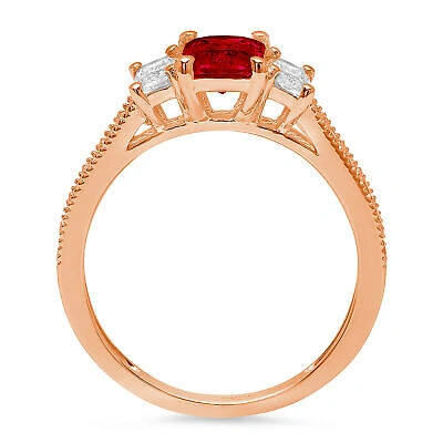 Pre-owned Pucci 1.82ct Emerald Round Cut 3 Stone Red Garnet Modern Statement Ring 14k Pink Gold