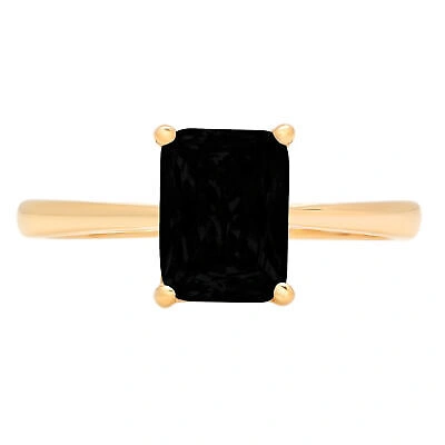 Pre-owned Pucci 2 Emerald Designer Statement Bridal Natural Onyx Ring Solid 14k Yellow Gold